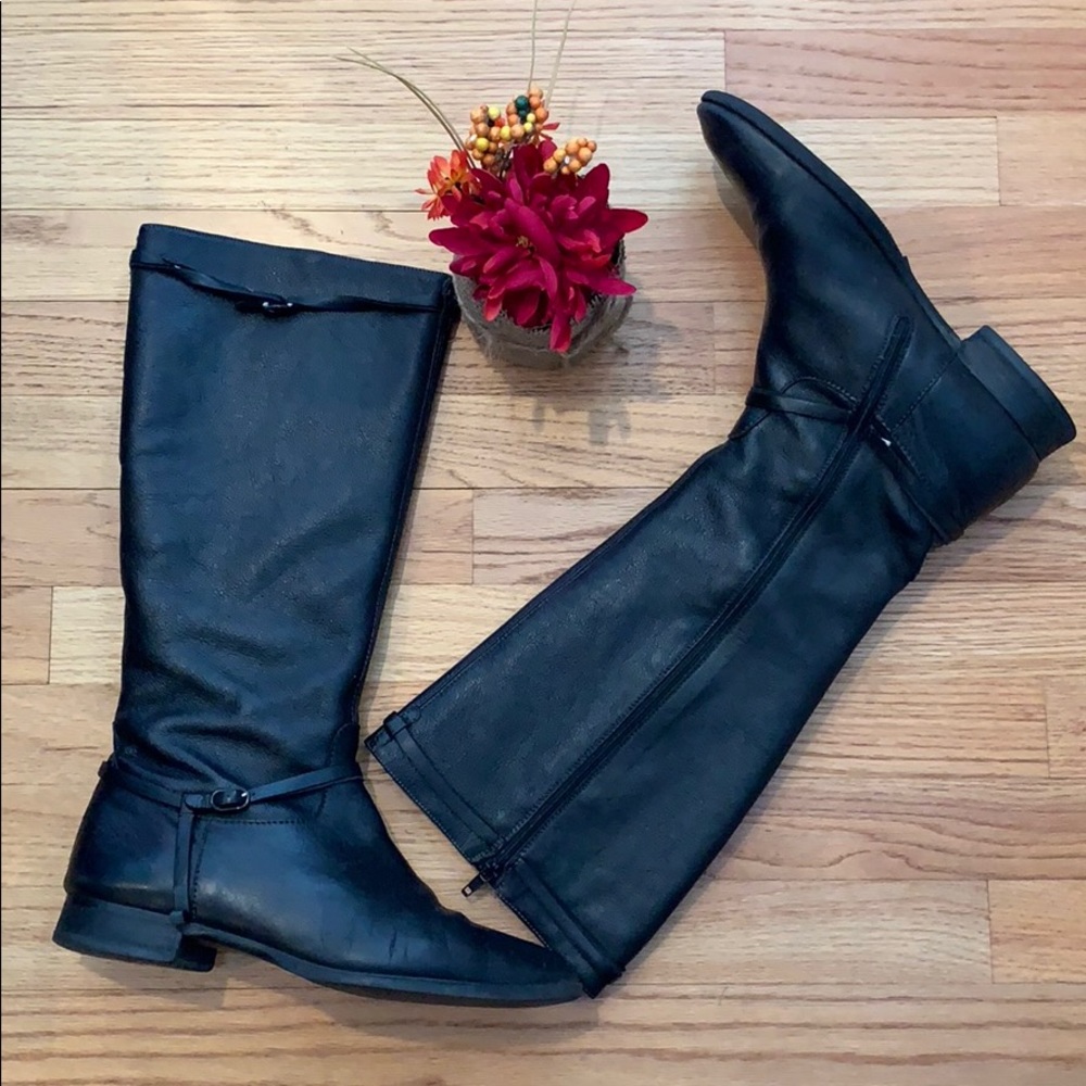 J.Crew Long Leather Zip Up Flat Boots Size 10